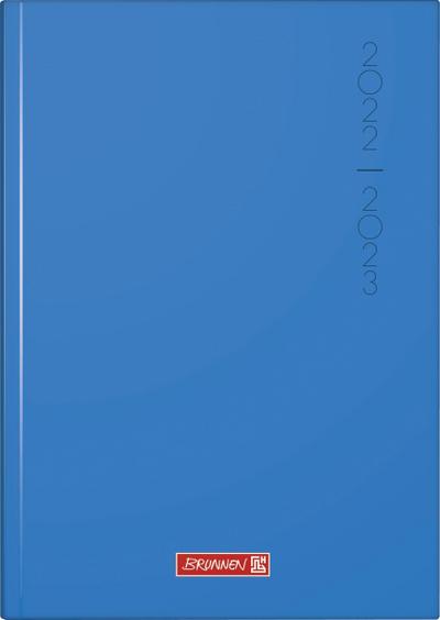 BRUNNEN 1072020113  Tageskalender  Schülerkalender  2022/2023  "Plain Blue"  1 Seite = 1 Tag, Sa. + So. auf einer Seite  Blattgröße 14,8 x 21 cm  A5  Hardcover-Einband