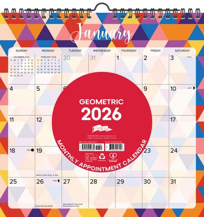Geometric 2026 12 X 12 Spiral Wall Calendar