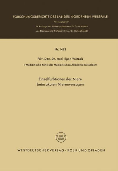 Einzelfunktionen der Niere beim akuten Nierenversagen