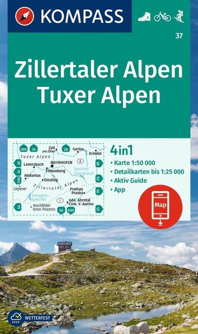 KOMPASS Wanderkarte 37 Zillertaler Alpen, Tuxer Alpen 1:50.000 