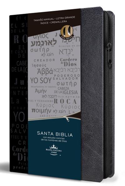 Biblia Rvr 1960 Nombres de Dios Letra Grande Tamaño Manual Con Índice Y Cremallera Color Negro / Spanish Bible Rvr60 Handy Size Black Names of God Index Zippe