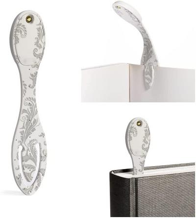 Flexilight Leselicht (White Flowers) - weiß - 2 in 1 Leselampe & Lesezeichen - LED Leselicht - Geschenk für Leser, Buchliebhaber - Deutsche Ausgabe