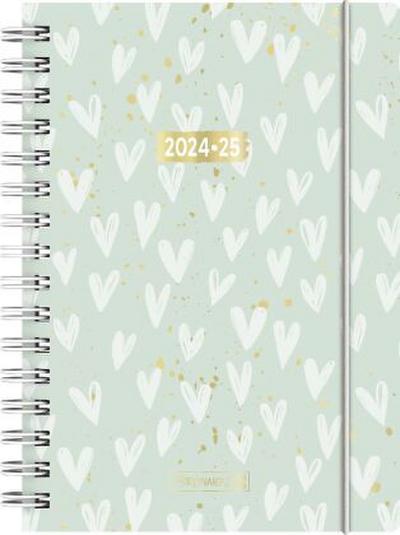 Schülerkalender 2024/2025 "Hearts", 1 Seite = 1 Tag, A5, 352 Seiten, mint