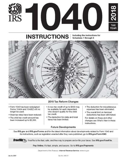 IRS Form 1040 Instructions - Tax year 2018 (Form 1040 included)
