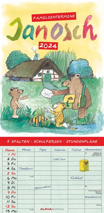 Janosch 2024 Familienplaner - Familien-Timer - Termin-Planer - Kinder-Kalender - Familien-Kalender - 22x45