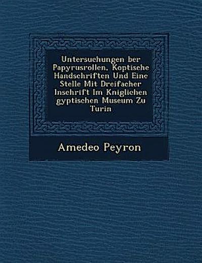 Untersuchungen &#65533;ber Papyrusrollen, Koptische Handschriften Und Eine Stelle Mit Dreifacher Inschrift Im K&#65533;niglichen &#65533;gyptischen Mu