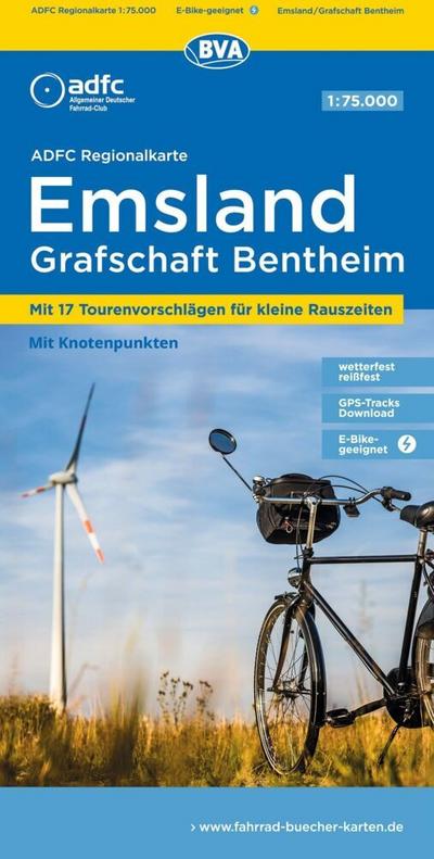 BVA ADFC Regionalkarte Emsland, Grafschaft Bentheim mit Knotenpunkten 1:75.000
