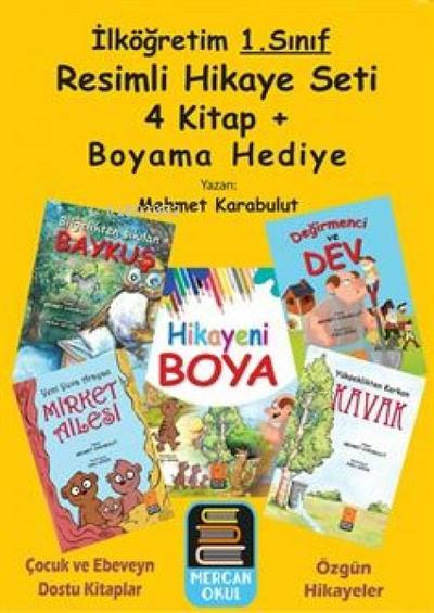 1.Sinif Resimli Hikaye Seti 4 Kitap Boyama Kitabi Hediye