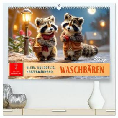 Waschbären - Klein. Knuddelig. Herzerwärmend. (hochwertiger Premium Wandkalender 2027 DIN A2 quer), Kunstdruck in Hochglanz