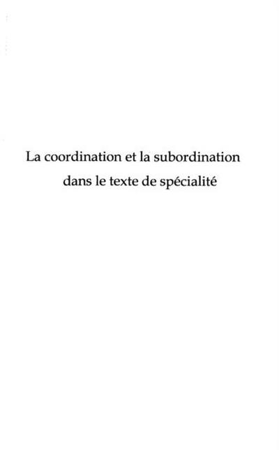 Coordination et la subordination dans le texte de specialite