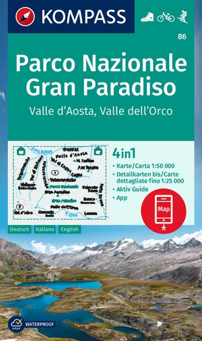 KOMPASS Wanderkarte 86 Parco Nazionale Gran Paradiso, Valle d’Aosta, Valle dell’Orco 1:50.000