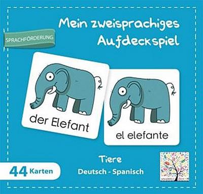 Mein zweisprachiges Aufdeckspiel, Tiere Deutsch-Spanisch (Kinderspiel)