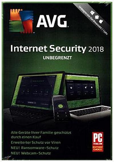 AVG Internet Security unbegrenzt 2018, 1 DVD-ROM