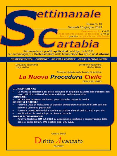 SETTIMANALE CARTABIA n. 10 - Venerdì 16.6.2023