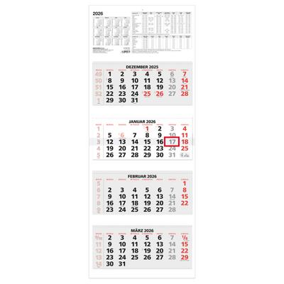 4-Monatskalender rot 2026 - 31x13,5 - mit Kopftafel - Datumsschieber - faltbar - 964-0011
