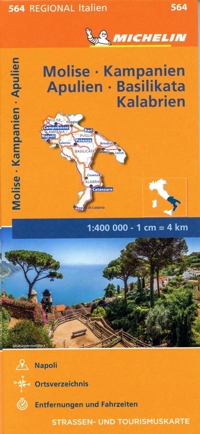 Michelin Molise, Kampanien, Apulien, Basilikata, Kalabrien. Straßen- und Tourismuskarte 1:400.000