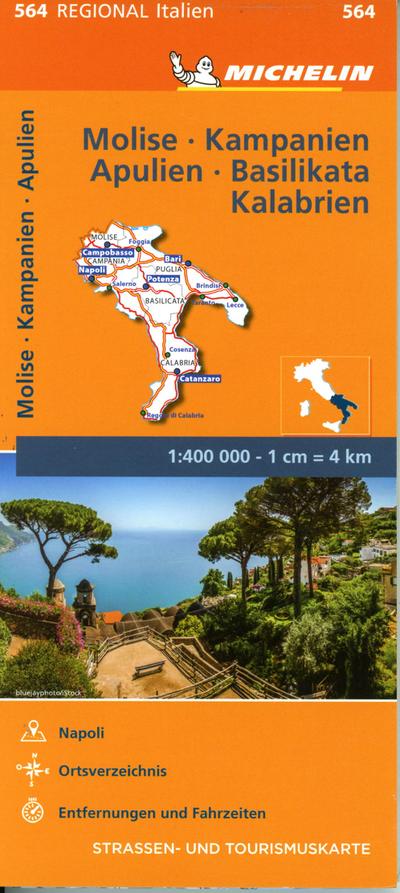 Michelin Molise, Kampanien, Apulien, Basilikata, Kalabrien. Straßen- und Tourismuskarte 1:400.000