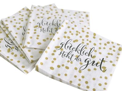 20 hochwertige Servietten in Gold glücklich steht dir gut. 3-lagige Party Servietten, chlorfrei gebleicht.: Tissue Servietten im Format ... Feiern, Taufe, Kommunion, Hochzeit, Firmung
