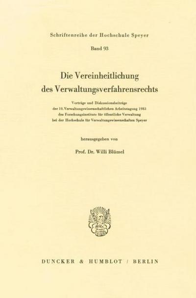 Die Vereinheitlichung des Verwaltungsverfahrensrechts.