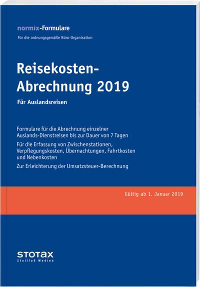 Reisekosten-Abrechnungen 2019, Auslandsreisen, Formularblock