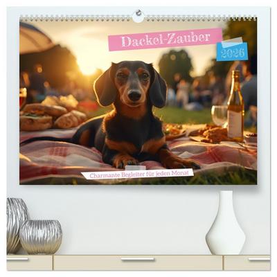 Dackel Zauber - Charmante Begleiter für jeden Monat (hochwertiger Premium Wandkalender 2026 DIN A2 quer), Kunstdruck in Hochglanz