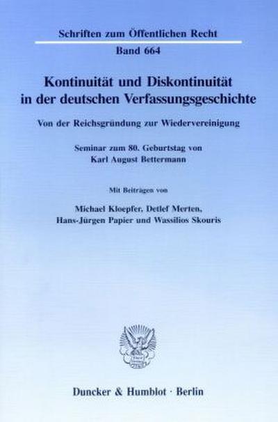 Kontinuität und Diskontinuität in der deutschen Verfassungsgeschichte.
