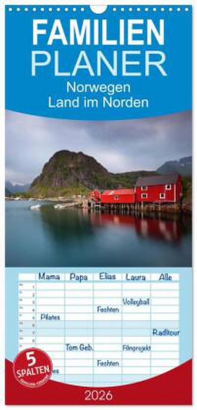 Familienplaner 2026 - Norwegen - Land im Norden mit 5 Spalten (Wandkalender, 21 x 45 cm) CALVENDO