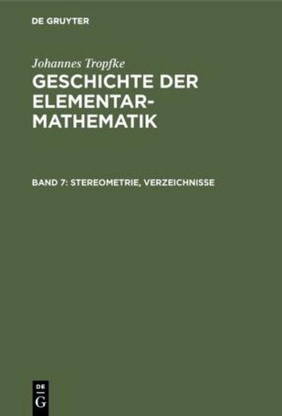 Stereometrie, Verzeichnisse