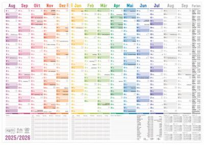 Wandkalender Schuljahr 25/26 [Rainbow] 89cm x 63cm (A1+) gefalzt Eurolochung