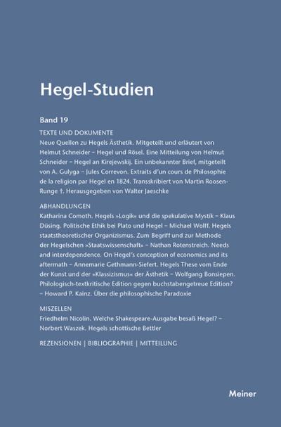 Hegel-Studien / Hegel-Studien Band 19 (1984)
