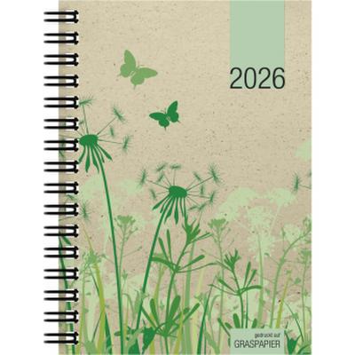 Taschenkalender Graspapier 2026 - Bürokalender 10x14 cm - 1 Woche auf 2 Seiten - robuster Kartoneinband - Wochenkalender - Notizheft - 639-0640