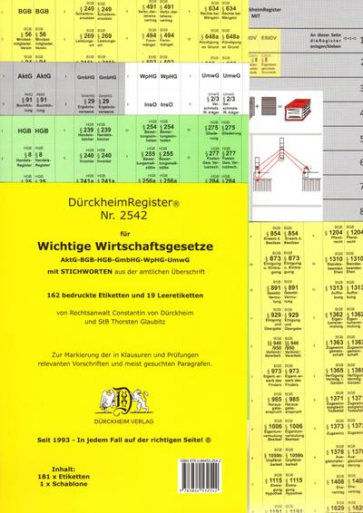 DürckheimRegister® WICHTIGE WIRTSCHAFTSGESETZE (BGB, HGB, GmbHG, AktG, UmwG) MIT Stichworten