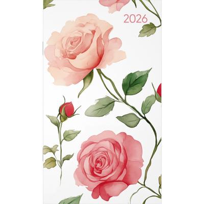 Alpha Edition - Miniplaner Style Rosenblüten 2026 - Taschenkalender 9×15 cm, Weekly-Planer mit 64 Seiten, 1 Woche pro Seite, kompakter Notizkalender mit Jahresübersicht & Zusatzinfos