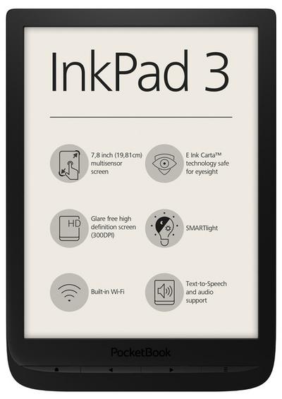 PocketBook e-Book Reader `InkPad 3` (8 GB Speicher  19,8 cm (7,8 Zoll) E-Ink Carta Display  SMARTlight  Wi-Fi) in Black