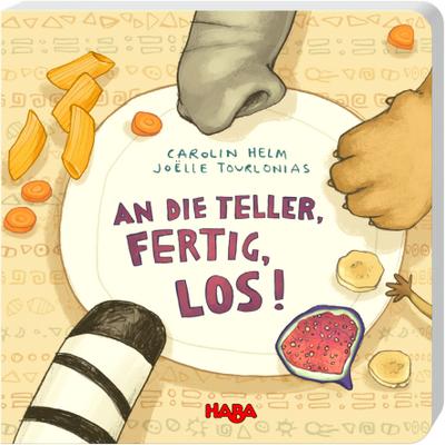 HABA An die Teller, fertig, los! Bilderbuch für Kinder ab 1 Jahr, Reime und Bilder von Essen