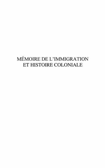 Memoire de l’immigration et l’histoire c