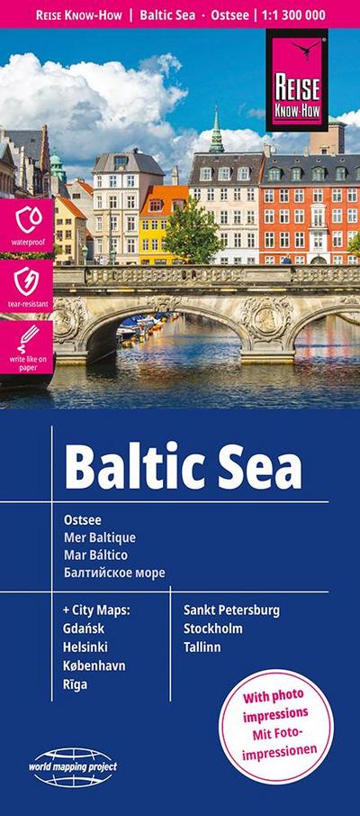 Reise Know-How Landkarte Ostsee  1:1 300 000 mit Stadtplänen Danzig, Helsinki, Kopenhagen, Riga, St. Petersburg, Stockholm, Tallinn