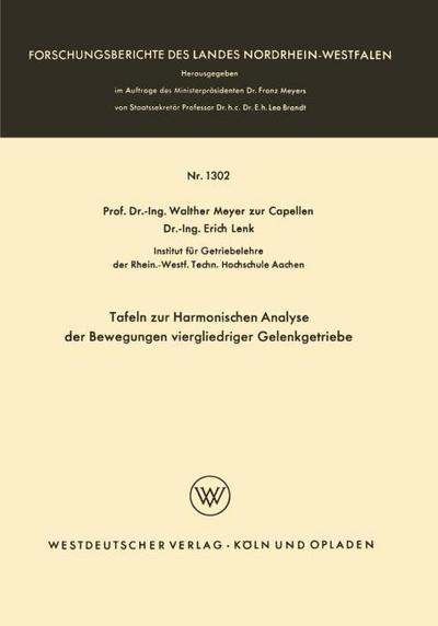 Tafeln zur Harmonischen Analyse der Bewegungen viergliedriger Gelenkgetriebe