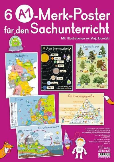 6 A1-Poster für den Sachunterricht: Deutschland, Europa, Wasserkreislauf, Sonnensystem, Bäume, Ernährungspyramide