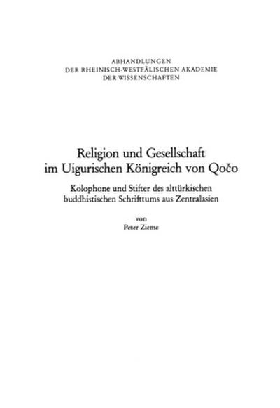Religion und Gesellschaft im Uigurischen Königreich von Qoco