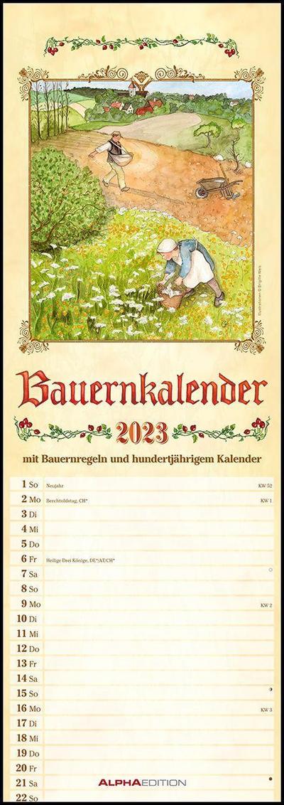 Bauernkalender 2023 - Streifen-Kalender 15x42 cm