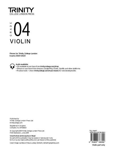 Trinity College London Violin Exam Pieces From 2020: Grade 4 (part only)