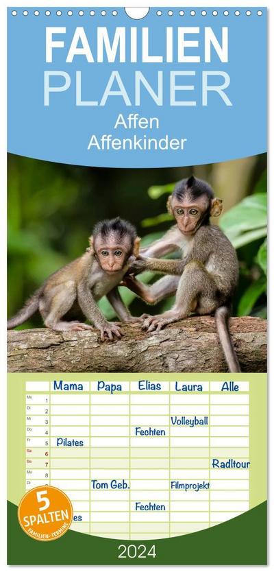 Familienplaner 2024 - Affen - Affenkinder mit 5 Spalten (Wandkalender, 21 x 45 cm) CALVENDO