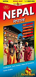 Nepal: Road Map, Nepal 1:1Mio., Kathmandu Valley 1:250000, Pokhara Valley 1:250000 Road Distances & Climat Legende: Engl., Dt., Ital., Franz., Nepali, Japan