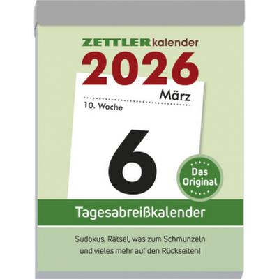 Tagesabreißkalender XL 2026 - 8,2x10,7 cm - 1 Tag auf 1 Seite - mit Sudokus, Rezepten, Rätseln uvm. auf den Rückseiten - Bürokalender 305-0000