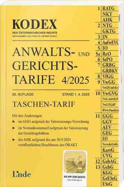 KODEX Anwalts- und Gerichtstarife 4/2025