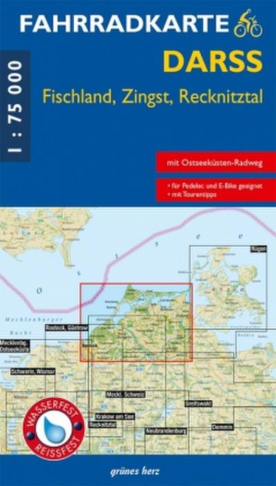 Fahrradkarte Darß - Fischland,Fischland,Recknitztal 1:75000 (Wasser- und reißfest)