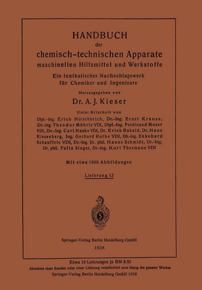 Handbuch der chemisch-technischen Apparate maschinellen Hilfsmittel und Werkstoffe