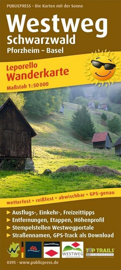Wanderkarte Westweg Schwarzwald, Pforzheim - Basel 1 : 50 000