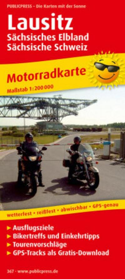 Motorradkarte Lausitz, Sächsisches Elbland - Sächsische Schweiz 1 : 200 000